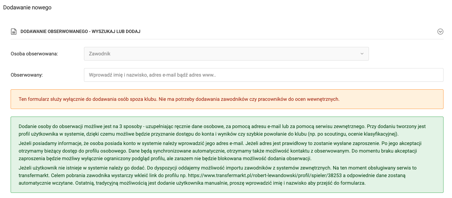 Formularz dodawania obserwowanych